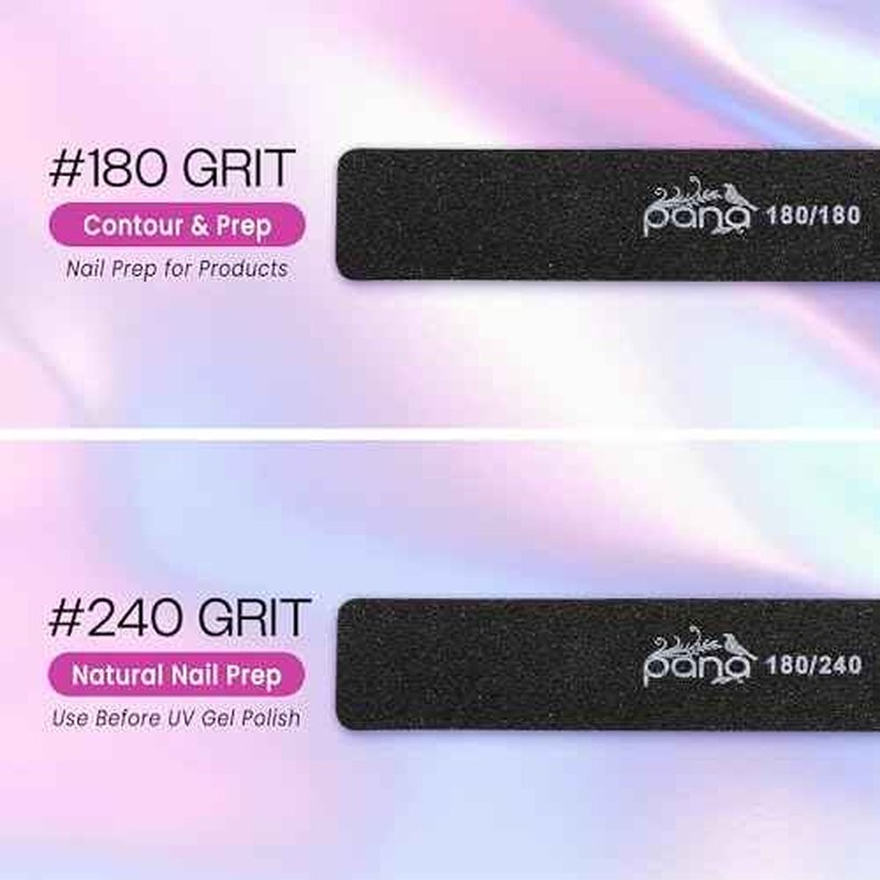 10PCS Jumbo Size PANA Professional Double Sided Nail Files - Black, 100/180 Grit - Emery Board Nail Buffering File Manicure Pedicure Nail Polisher Washable