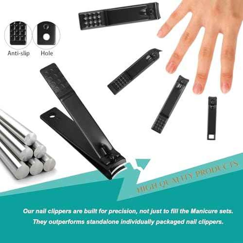 Nail Clippers Set, 26 Piece Manicure Set & Pedicure Kit, Stainless Steel Fingernail & Toenail Clipper Cutters, Professional Nail Care Tools with Luxurious Travel Case for Men and Women, Black