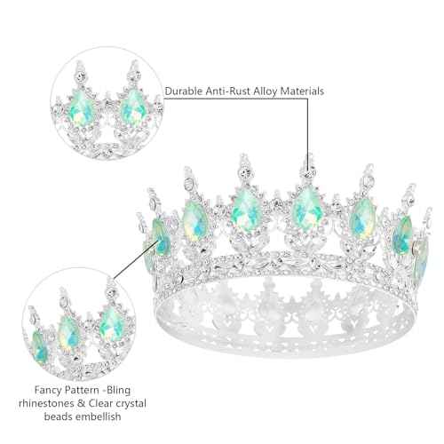 Queen Crown Rhinestone Wedding Crowns and Tiaras for Women Costume Party Hair Accessories Princess Birthday Crown Crystal Bridal Crown (Silver Fantasy Light Green)