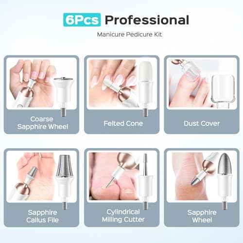 COSLUS Professional Manicure Pedicure Kit: 5 in 1 Electric Nail File Set Toenail Grinder, 5 Speed Cordless Nail Drill for Thick Nail Toenail Cuticle, Hand Feet Trimmer Buffer for Women Men Baby Pets