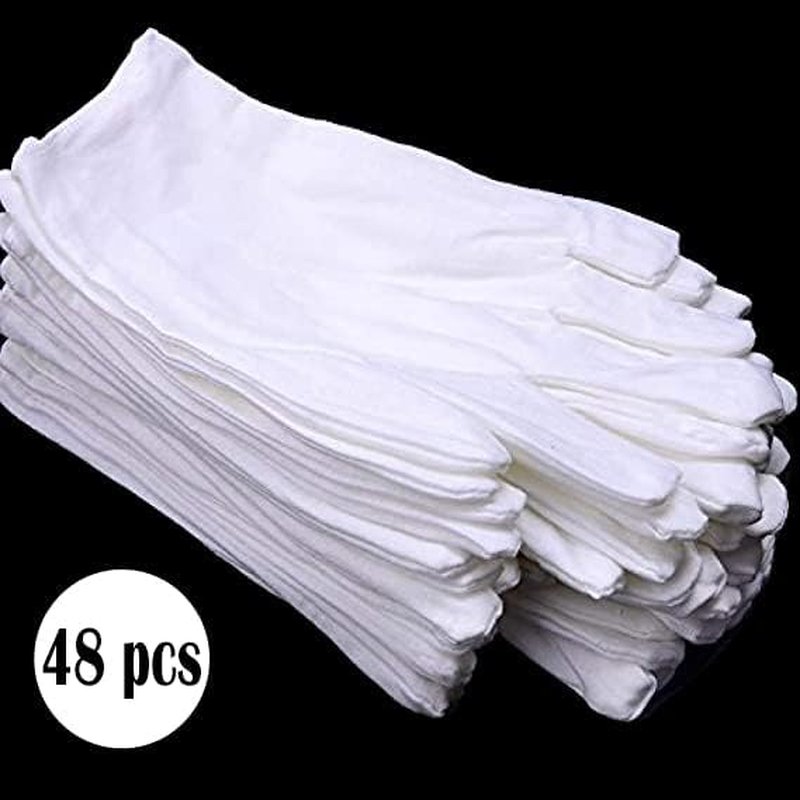 White Cotton Gloves - 48 Pcs Moisturizing Hand Spa Gloves | Soft, Breathable & Washable for Eczema Care