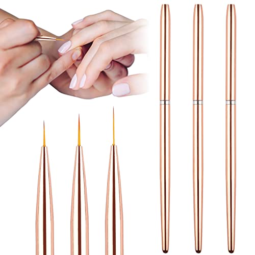 TOROKOM 3Pcs Nail Art Liner Brushes Thin Nail Art Brush Fine Nail Art Striping Brush for Nails Gel Polish Painting Design Brushes Pen Set for Striping, Detail Pattern