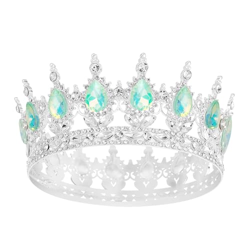 Queen Crown Rhinestone Wedding Crowns and Tiaras for Women Costume Party Hair Accessories Princess Birthday Crown Crystal Bridal Crown (Silver Fantasy Light Green)