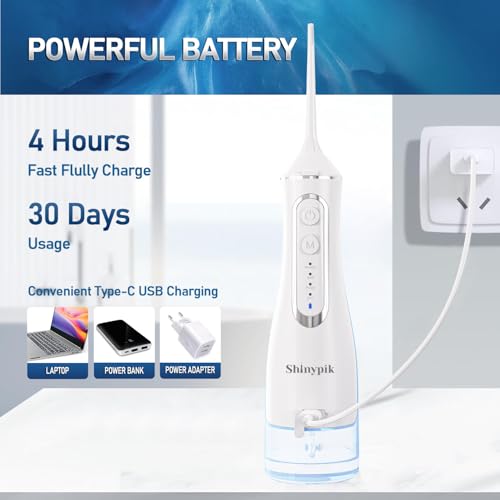 Electric Water Flosser Pick - 320ML Larger Tank 4 Modes Cordless Portable Oral Irrigator,IPX7 Waterproof Dental Flosser,Professional Water Teeth Cleaner Picks for Home Travel (White)