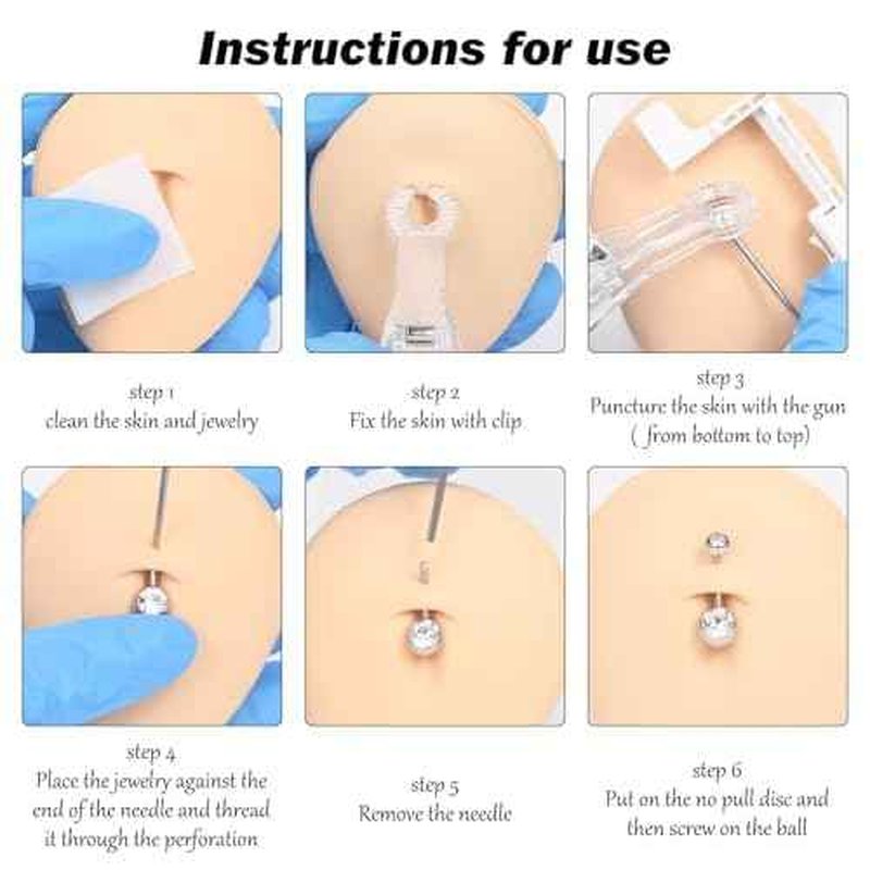 QWALIT Belly Button Piercing Gun Kit - Silver Navel Piercing Gun
