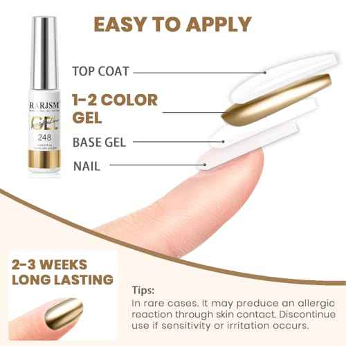 RARJSM Metallic Gel Liner Nail Art Silver Bronze Gold 2pcs Set Mirror Chrome 3D Effect Gel Nail Polish 8ml Build in Thin Brush Metal Painted Drawing Stripper Gelpolish Curing Requires for Home Salon