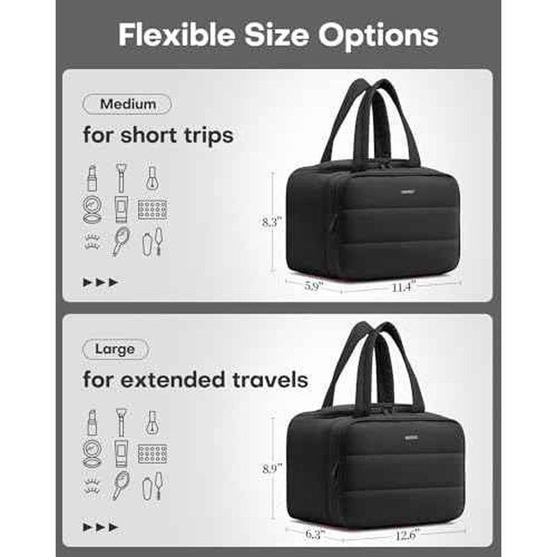 HOTOR Travel Toiletry Bag - Wide-Open Toiletry Bag for Women, Multi-Pocket Makeup Bag for Travel Essentials, Wet & Dry Separation Travel Accessories for Trip, Gym, 11.4" x 5.9" x 8.3", Black