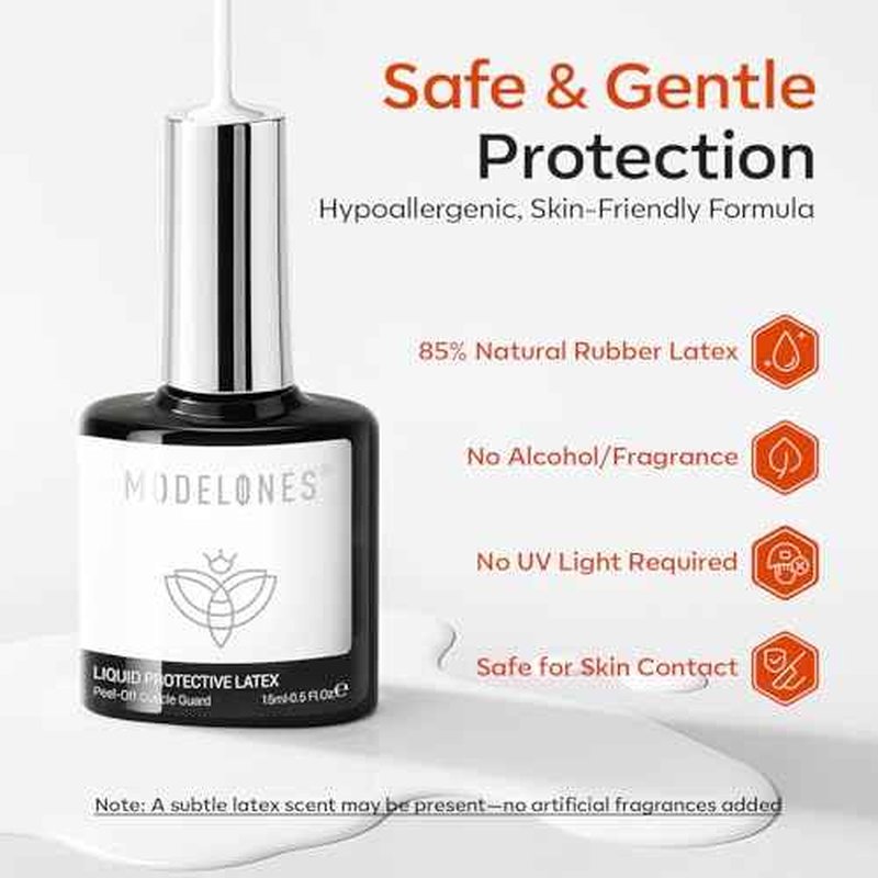modelones Gel Polish Liquid Latex for Nails, 15 ml Peel Off Nail Polish Barrier with Stick, Fast Dry Cuticle Guard, Skin Protector for Fingers