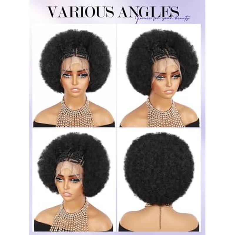 Fancy Hair Cornrow with Afro Puff Wig 13x4 HD Lace Front Zig Zag Sttiches Pre-Braided Pre Plucked Wig with Baby Hair for Black Women Transparenet Lace Frontal Natural Hairstyle
