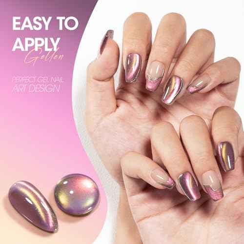 Gellen Cat Eye Gel Nail Polish - 18ml Pink 9D Holographic Glitter Reflective With Magnet Stick - Soak Off UV Nail Art Salon DIY Home