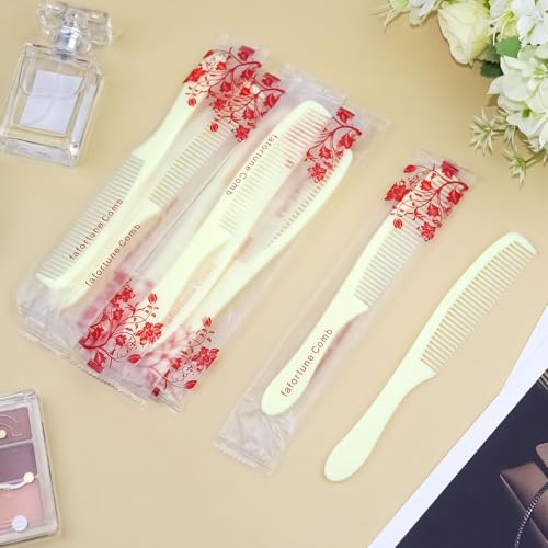 200 PCS Disposable Combs in Bulk Individually Wrapped, Plastic Unbreakable Yellow Hair Combs for Homeless, Suitable for Family,Hotel, Air Bnb, Shelter,Nursing,Home,Charity and Church