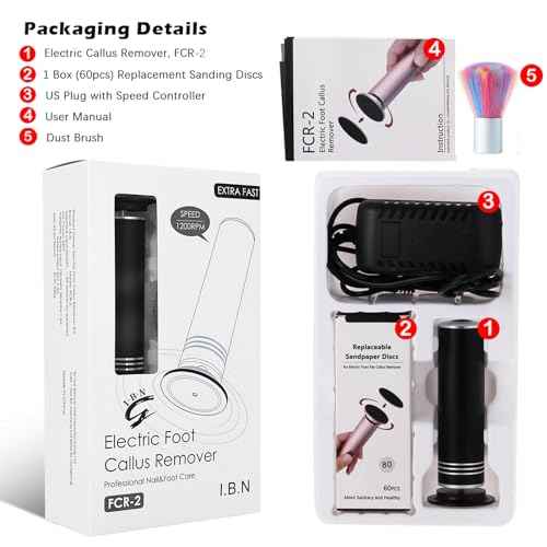 Upgraded Electric Callus Remover for Feet 1200RPM, Adjustable Speed Professional Electric Foot Sander Foot Grinder Heel File Pedicure Tool for Women Men Cracked Dead Skin, 60 Sandpaper Discs, Black