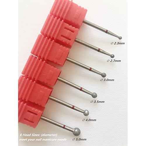 6Pcs Nail Drill Bits, Ball Head 3/32'' Cuticle Clean Nail Bit for Electric Nail File Machine, Suitable for Acrylic Manicure Pedicure Cuticle Gel Polishing, Nail Salon Supply