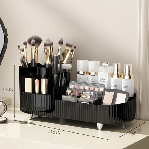 Makeup Organizer Countertop Rotating Makeup Organizer for Vanity Large Capacity Cosmetic Display Case with Makeup Brush Holder Cosmetic Organizer Countertop£¨Black£©