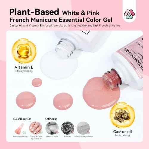 Saviland French Manicure Kit : French Tip Tools for Beginners French Tip Nail Stickers French Nail Brush White Gel Nail Polish Quick-Dry Nail Lamp French Tips Guides for Nail Art