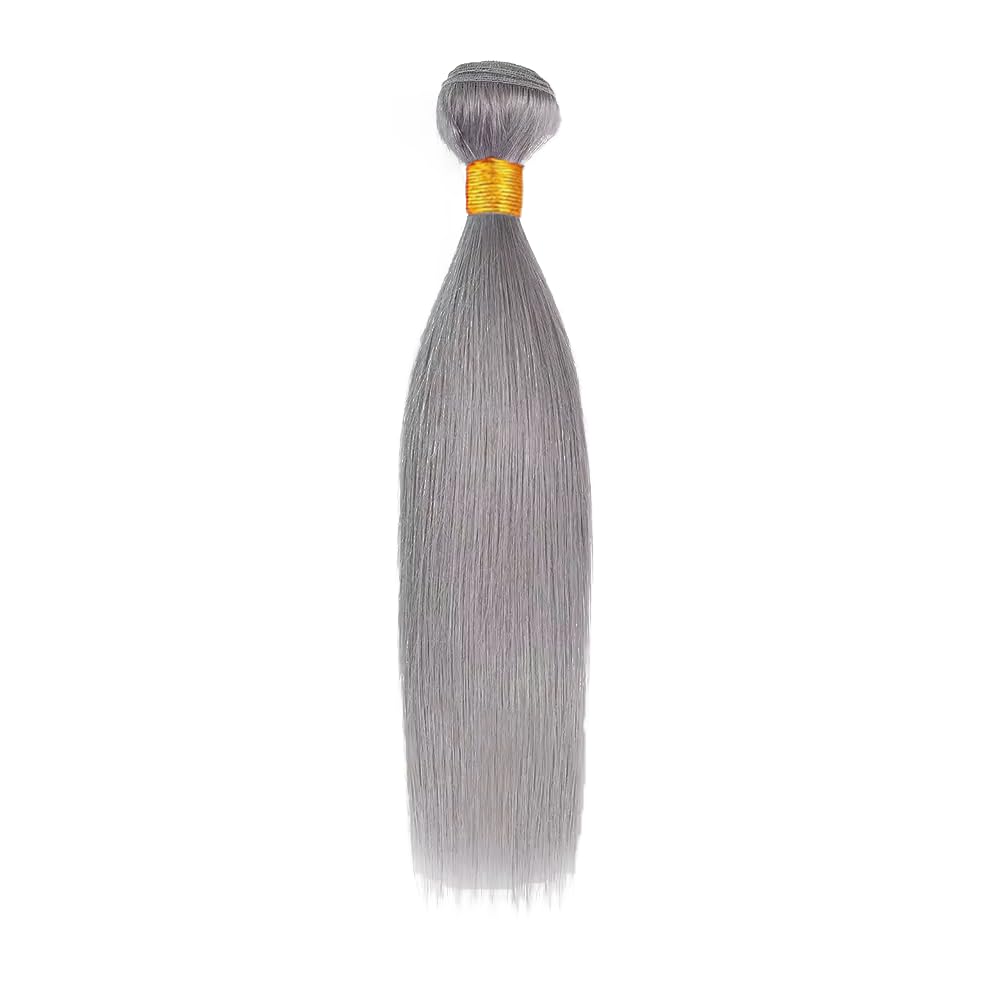 Grey Bundles Straight Bundles Human Hair 22 Inch Unprocessed Brazilian Virgin Weave Hairs Gray 1 Bundle 50 Gram Per Bundle Human Hair Extensions
