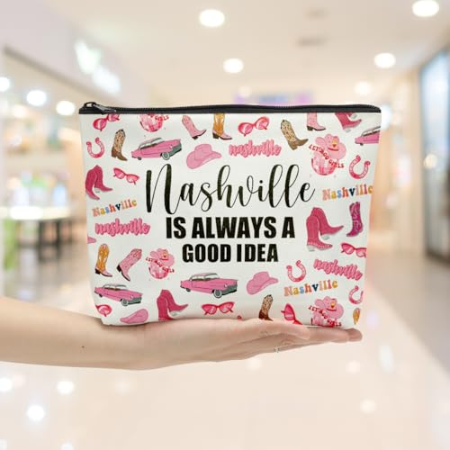 6PCS Nashville Travel Makeup Bag Nashville Themed Girls Trip Gifts Favors Nashville Travel Lover Gifts for Women Her Travel Cosmetic Bag for Holiday Trip Vacation
