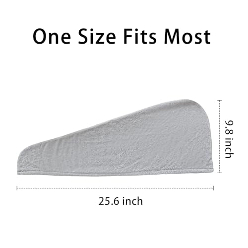 2 Pack Microfiber Hair Towel Wrap for Women Super Absorbent Quick Dry Hair Turban for Drying Curly, Long & Thick Hair 10 inch X 26 inch Lightgrey+Lightgrey