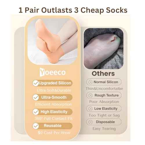 Reusable Silicone Socks for Dry Cracked Feet & Heels - Moisturizing Socks for Women and Men Fits Sizes US5-12 - Lotion Rubber Socks for Overnight Repair & Spa Treatment (Beige & Pink)