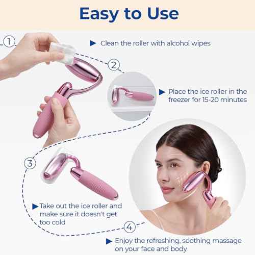 MORGLES Ice Roller for Face, Professional Face Roller Cryotherapy Tool to Reduce Puffiness, Redness & Headaches, Tighten Skin and Improve Lymphatic Drainage with Ergonomic Handle (Pink)