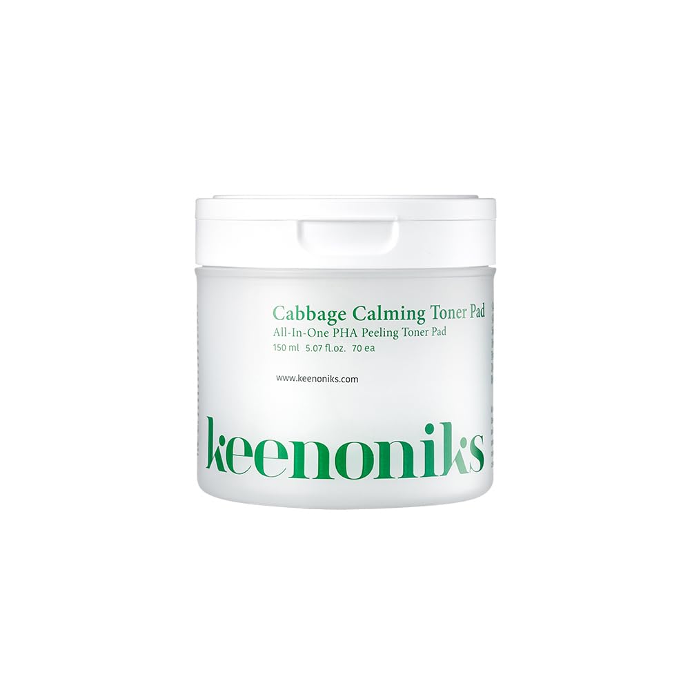 keenoniks Cooling & Pore Care Toner Pads – Redness Relief + Gentle Peeling with Cabbage Extract & PHA – Korean Skincare - 70 Pads (5.07 oz)