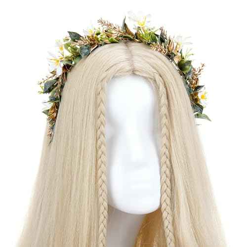White Flower Crown Headband - Fairy Forest Floral Headpiece Woodland Elf Flower Hairband for Women Girls Renaissance Wedding Festival Party Hair Styling Accessory