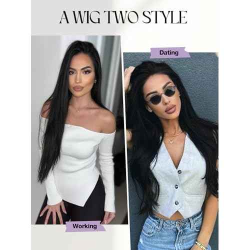 WIGER 28 Inch Straight Lace Front Wigs Long Nature Black Synthetic Heat Resistant Cosplay Wig For Women Pre Plucked Glueless Wig for Halloween Costume Girl Party Hair