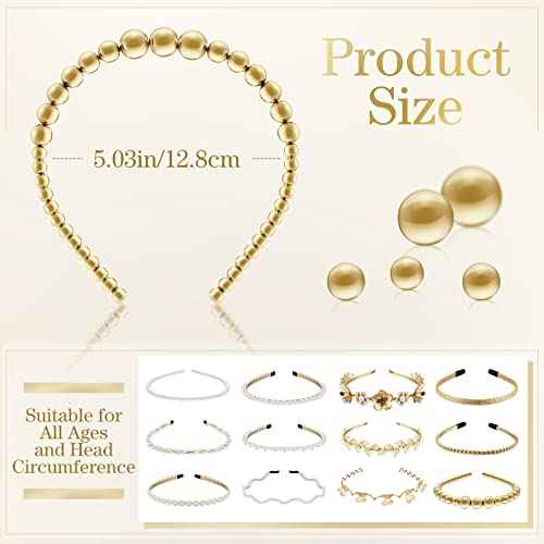 12 Pcs Pearls Headband Rhinestones Hairbands Faux Pearl White Bridal Headband Gold Alloy Flower Head Band Metallic Butterfly Hair Hoop Wedding Hair Accessories for Women, 12 Styles