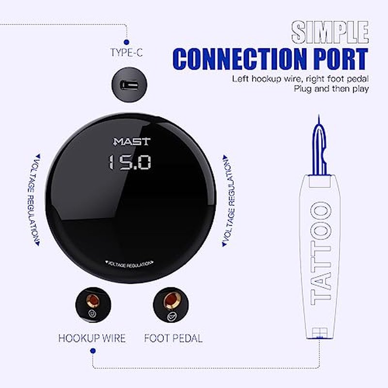 Mast Tattoo Power Supply, Halo2 Circle Digital Display Voltage, One Touch Easy Use for Tattoo Machine