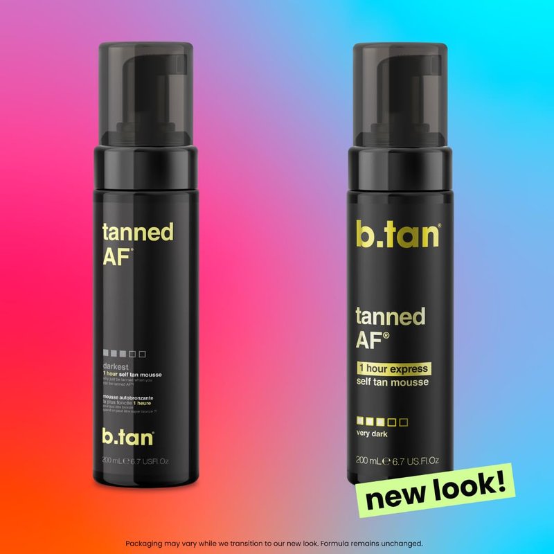 b.tan Dark & Ultra Long Lasting Self Tan Kit | Besties Bundle - Tanning Mousse Duo with Mitt Applicator Glove, 1 Hour Express, Fast Sunless Tanner, Face & Body, No Fake Tan Smell, 6.7 Fl Oz