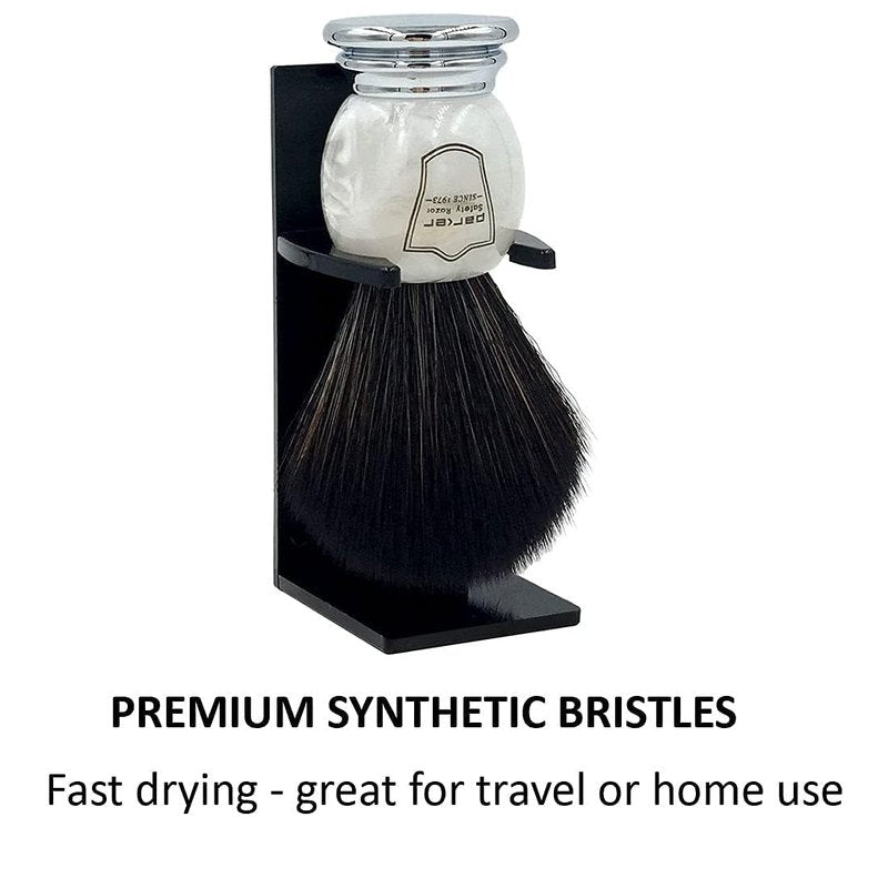 Parker Ultra Soft Synthetic Shaving Brush with Marbled Handle & Stand – 22mm Knot, Vegan, Fast-Drying, Cruelty-Free, Barbershop Quality, Gentle on Sensitive Skin, Builds Rich Cream & Soap Lather