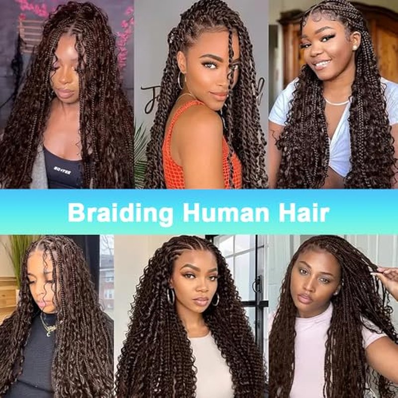 Human Braiding Hair for Boho Braids 110g 18 Inch Deep Wave Boho Bulk Human Hair for Braiding Knotless 12A Wet and Wavy Bohemian 2 No Weft Bundles/Pack Curly Braids Natural Color 4/27