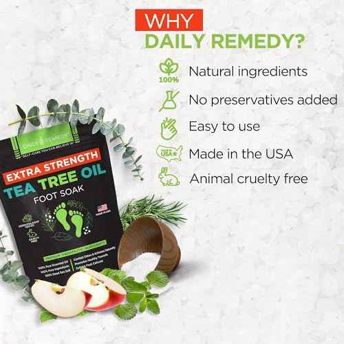 DAILY REMEDY EXTRA STRENGTH Tea Tree Oil Foot Soak w/ Epsom Salt Made in USA Toenails£¬Athlete's Foot£¬Itchy Feet£¬Stubborn Smelly Foot Odor£¬Pedicure Calluses & Soothes Sore Tired Achy Feet 16 oz£¬Black