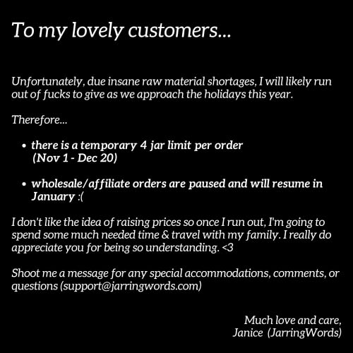 Jar of Fs (5oz) Gift Jar "Fucks to Give" Great Gag Gift Christmas White Elephant