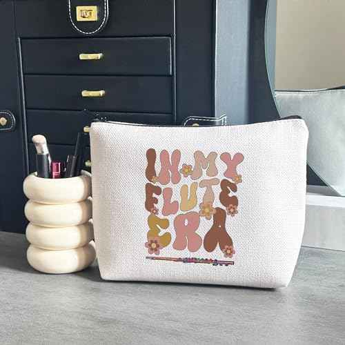 WCGXKO Flute Player Gift - Music Lover Zipper Pouch Makeup Bag (B-Flute Era), Beige