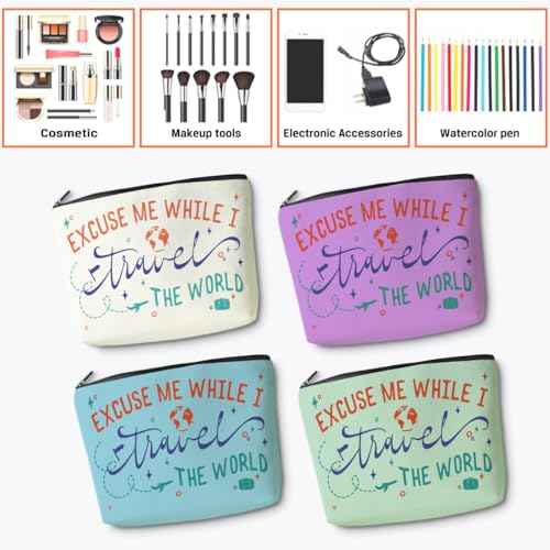 4 pcs Funny Travel Gifts for Women Makeup Bag Travel Essentials Cosmetic Bag Traveling Toiletry Bags Flight Vacation Gifts for Bestie Mom Sister Girls Trip Birthday Graduation Friendship Christmas