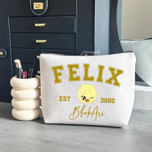 WCGXKO Korean Gift Music Group Merch Group Boys Makeup Bag Music Lover Gift (2000BbokAri), beige