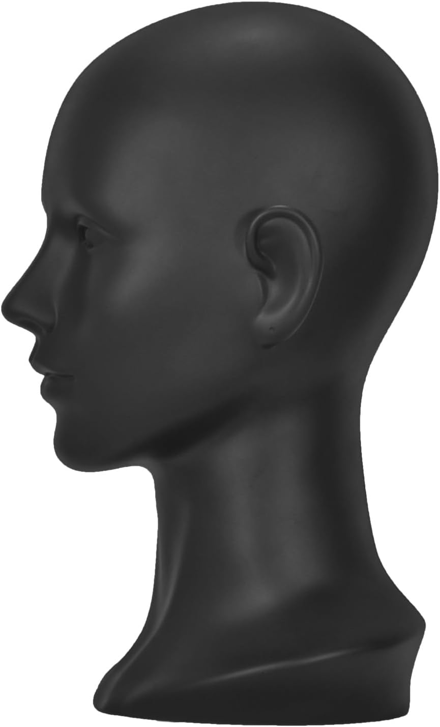 White Female PVC Mannequin Head - Display Model for Hats, Scarves & Wigs | Matte Black Finish