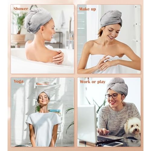 POPCHOSE Microfiber Hair Towel Wrap, Fast Drying Hair Turban, Soft Ultra Absorbent, Gifts Stocking Stuffers for Women, No Frizz Hair Wrap Towels for Women Wet Hair, Curly, Longer, Thicker Hair