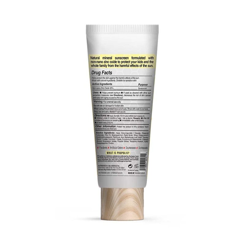 Bee and You Kids 100% Natural SPF 50 Mineral Sunscreen for Kids, Face and Body, Water Resistant, Sun Protection with Zinc Oxide & Bee Propolis, Hypoallergenic, 2.7 oz (80 mL)
