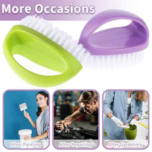 Hand Nail Brushes, 2pcs Grip Clean Heavy Duty Nail Brushes for Cleaning Fingernails Nylon Firm Stiff Bristles Deep Clean Scrubber for Mechanics Gardeners Hand Under Nails Toes(Green, Purple)