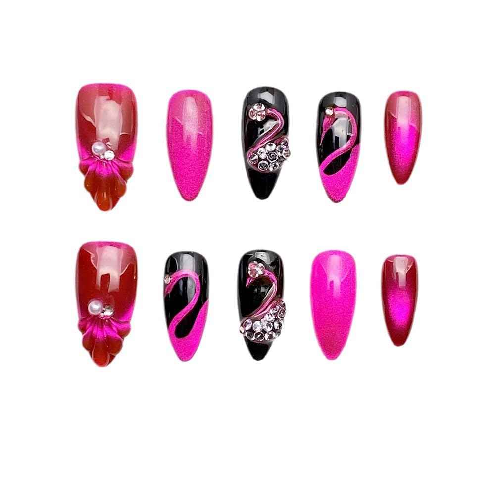 3D Sea Shell Press-On Nails - Handmade Medium Almond Beach Nail Art with Butterflies (L Size)