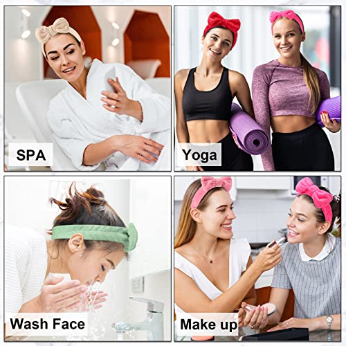 Tigeen 52 Pieces Spa Headband for Washing Face Bulk Soft Coral Fleece Skincare Headband, Bow Makeup Cosmetic Hairband Fluffy Shower Spa Essentials for Girls Women Slumber Supplies(Vivid,Solid Series)