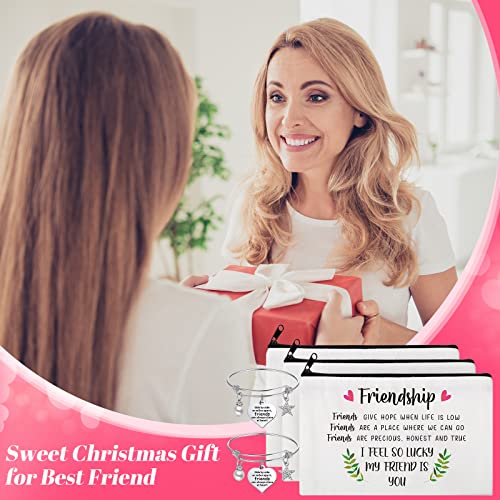 Kenning 12 Pieces Christmas Friends Gifts for Women Friendships Makeup Bag Adjustable Bangle Friendship Bracelet Long Distance Friendship Birthday Gifts for Graduation Family Sister(Classic)
