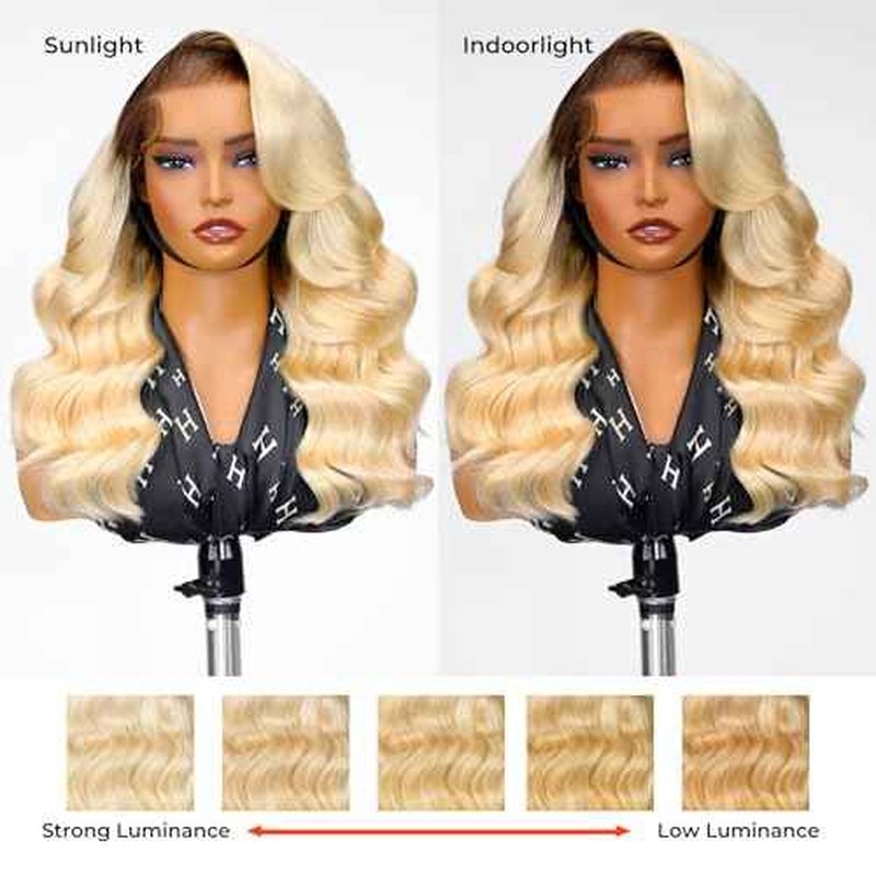 Wiggins Ombre 4/613 Blonde Layered Wig Human Hair 250 Density Body Wave 6x8 Pre Cut Layered Human Hair Wig Side Part Glueless Wigs Pre Plucked Wigs For Black Women Beginner Friendly 18 Inch