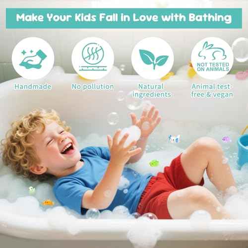 Bath Bombs for Kids with Toy Inside, 12 PCS Natrual Bath Bombs with Glow-in-The-Dark Surprise Inside, Perfect Handmade Birthday Christmas Gifts for 3 4 5 6 7 8 Years Old Boys Toddlers Girls