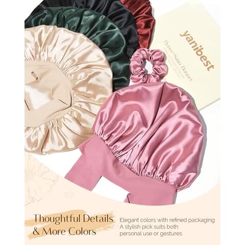 YANIBEST Satin Silk Bonnet for Sleeping Women, Double Layer Hair Bonnet with Elastic Tie Band for Curly Natural Hair