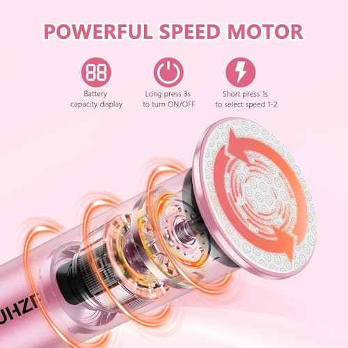 Electric-Foot-File-Callus-Remover Glass Grinding Head Electric Callus Remover for Feet Rechargeable Foot Grinder Dead Skin Pedicure Tools Adjustable Speed Foot Sander with Led Display (Pink)