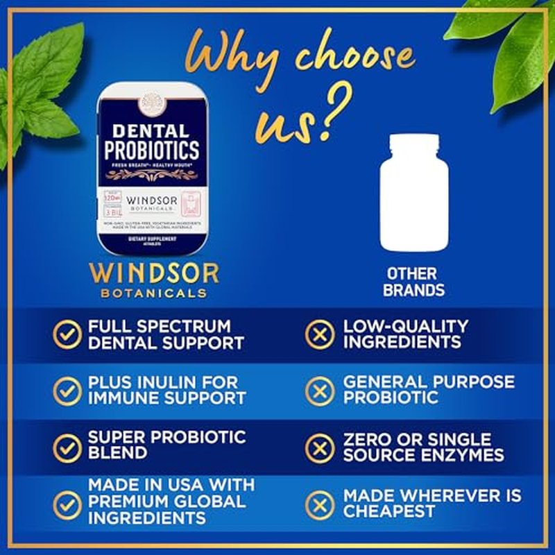 Dental Probiotics for Teeth and Gums - Oral Probiotics for Mouth Bad Breath - 3BN CFU Lactobacillus Salivarius Tablets Paracasei Rhamnosus Streptococcus - 90 Chewable Dental Probiotic in Travel Tins