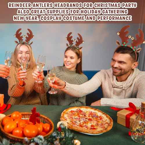 Riceshoot 24 Pcs Christmas Antler Headband Reindeer Headband Deer Plush Ears Antlers Costume Hair Hoop for Christmas Party